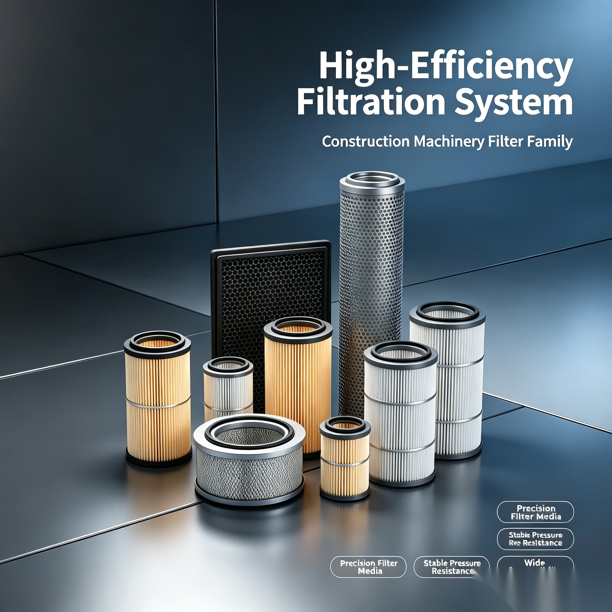 High-efficiency construction machinery filter family